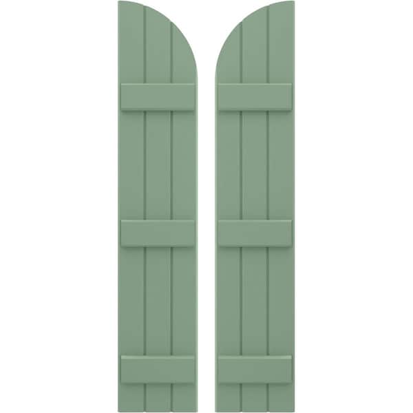 Ekena Millwork Americraft 3-Board (3 Batten) Wood Joined Board-n-Batten Shutters w/ Arch Top, ARW401BQ311X77TGH, PR ARW401BQ311X77TGH - main